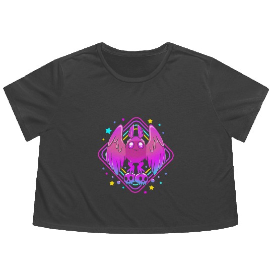 Pastel Goth Skull Aesthetic Gothic Cute Mothman Flowy Cropped Tees