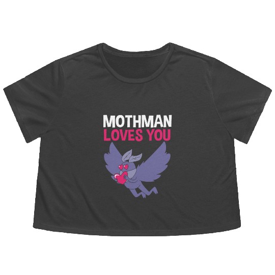 Mothman Loves You Valentines Day Cryptid For Women Flowy Cropped Tees
