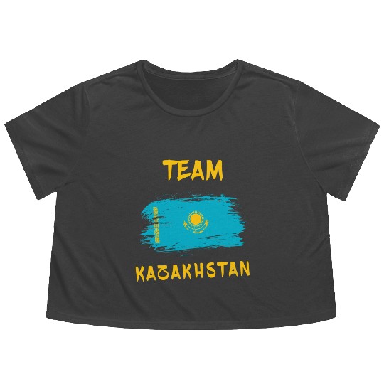 Team Kazakhstan flags design Flowy Cropped Tees