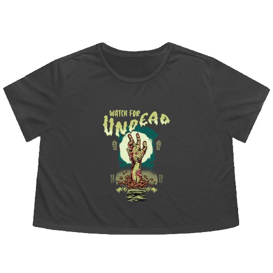 Watch For Undead Halloween Zombie Hand Spooky Scar Flowy Cropped Tees