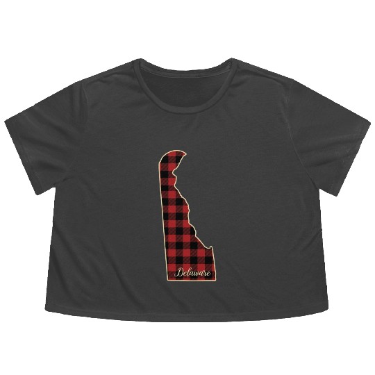 Delaware Buffalo Plaid Silhouette Home State Pride Flowy Cropped Tees
