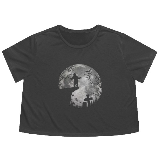 Halloween Werewolf Witchs Full Moon trick or treat Flowy Cropped Tees