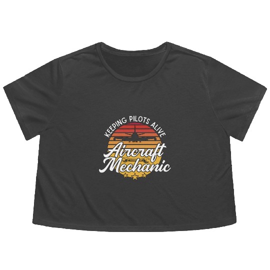 Aircraft Mechanic Keeping Pilots Alive Retro Fix Flowy Cropped Tees