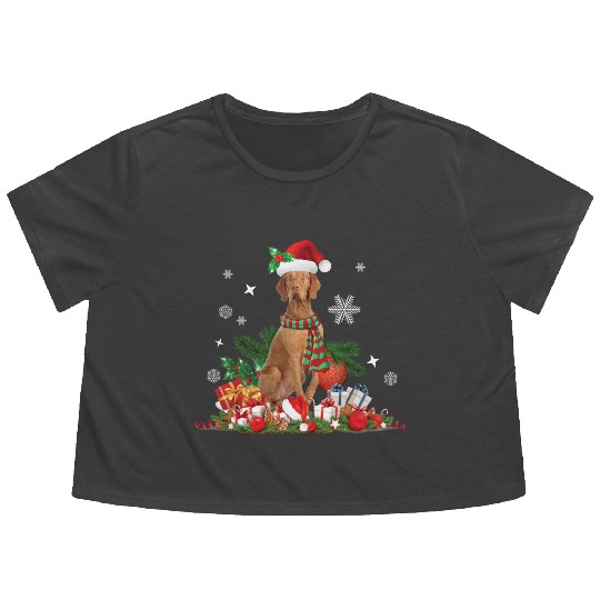 Christmas Hungarian Vizsla Dog Flowy Cropped Tees