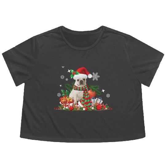 Christmas French Bulldog, Frenchie dog Flowy Cropped Tees