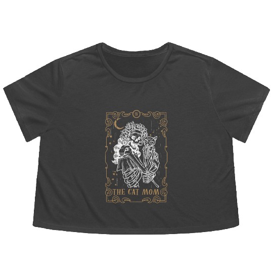 Cat Mom Tarot Card Occult Club Gothic Animal Flowy Cropped Tees