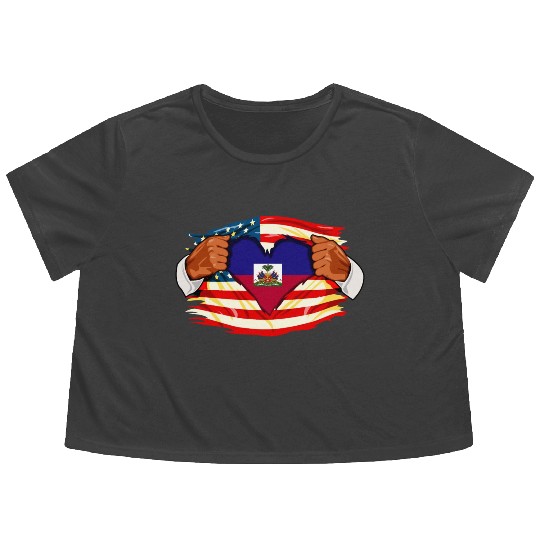 Haitians Who Live in America Haiti Flag Flowy Cropped Tees