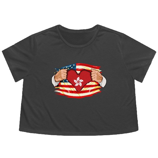 Hong Kongese Who Live in America HongKong Flag Flowy Cropped Tees
