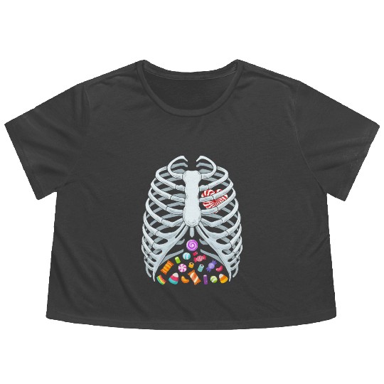 Funny Candy Skeleton Rib Cage Halloween Costume Flowy Cropped Tees
