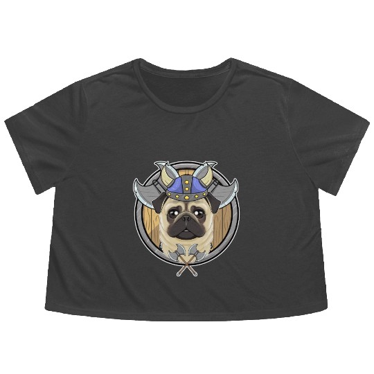 Pug I Valhalla I Viking Flowy Cropped Tees