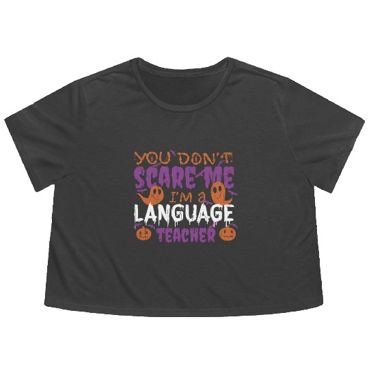 Ghost Pumpkin Language Teacher Halloween Flowy Cropped Tees