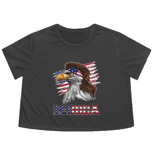 American Bald Eagle Mullet Merica Bird Of Prey Flowy Cropped Tees