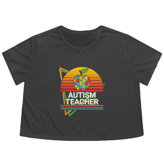Autism Teacher Retro Flowy Cropped Tees