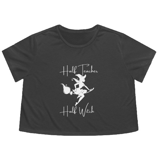 Funny Half Teacher Half Witch Teacher Halloween Flowy Cropped Tees