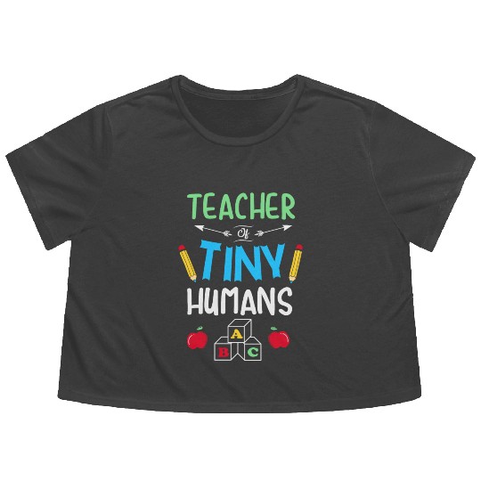 Teacher of Tiny Humans Kindergarten Teacher Flowy Cropped Tees