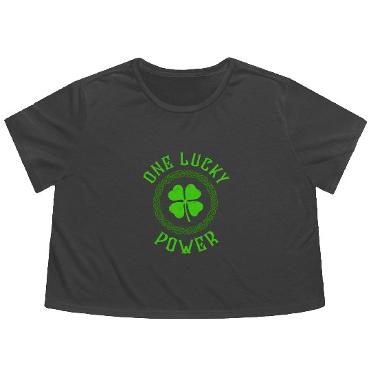 One Lucky Power Irish Family Four Leaf Clover Flowy Cropped Tees