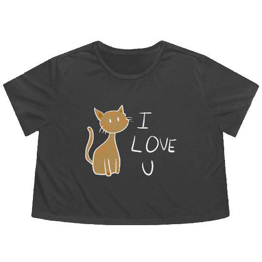 brown cat i love you Flowy Cropped Tees