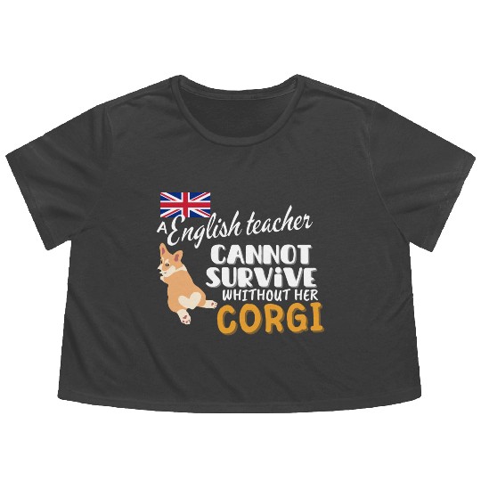 English teacher gift idea for women dog Corgi Flowy Cropped Tees
