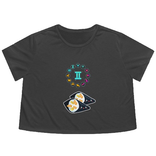 Japanese Sushi Funny Gemini Zodiac Sushi Lover Pun Flowy Cropped Tees