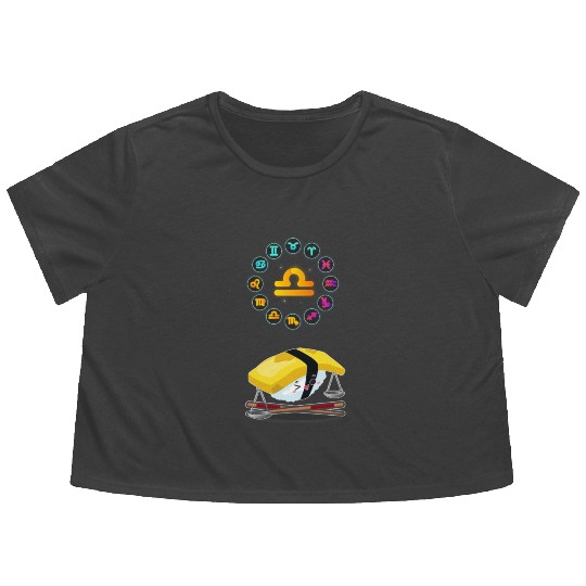 Japanese Sushi Funny Libra Zodiac Sushi Lover Pun Flowy Cropped Tees