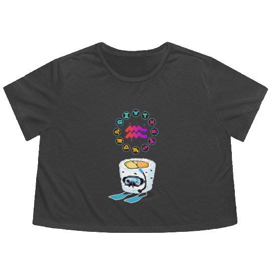 Japanese Sushi Funny Aquarius Zodiac Sushi Lover Flowy Cropped Tees
