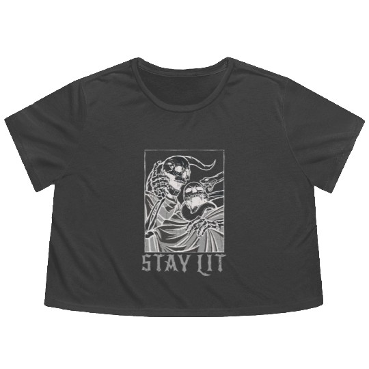 Skeleton Bones Tarot Card Occult Stay Gothic Flowy Cropped Tees