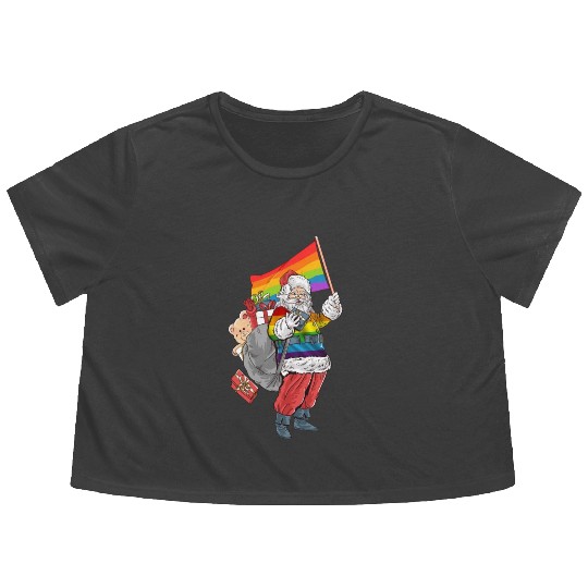 LGBTQ Santa Claus Christmas Rainbow Flowy Cropped Tees
