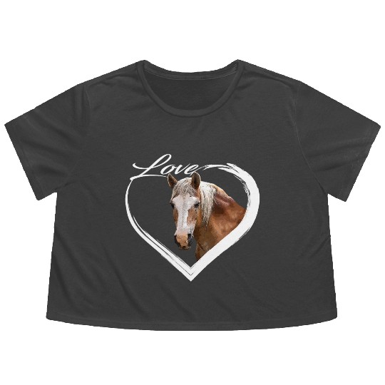 Love White Brown Horse Lover of Horses Gift Flowy Cropped Tees