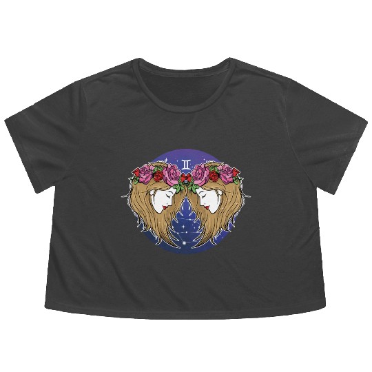 Gemini Zodiac Sign Illustration Art Flowy Cropped Tees