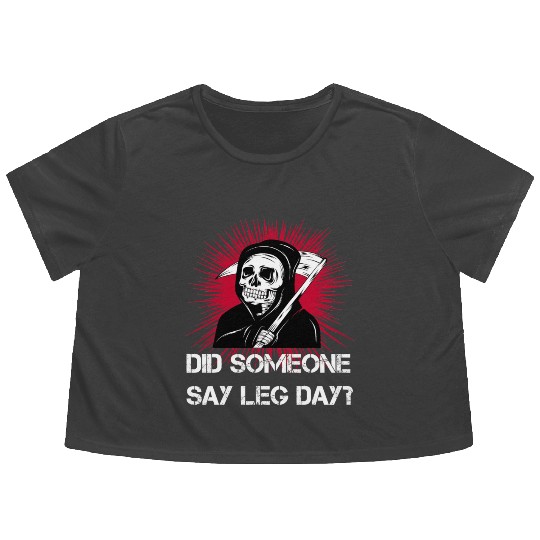 Grim Reaper Leg Day Black Metal skull and scythe Flowy Cropped Tees