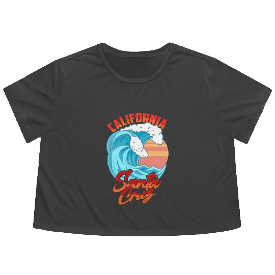 Santa Cruz California Waves Surf Beach Flowy Cropped Tees