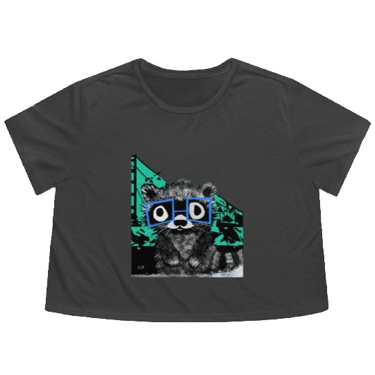 Raccoon #3 Mary Jane Bookworm Flowy Cropped Tees