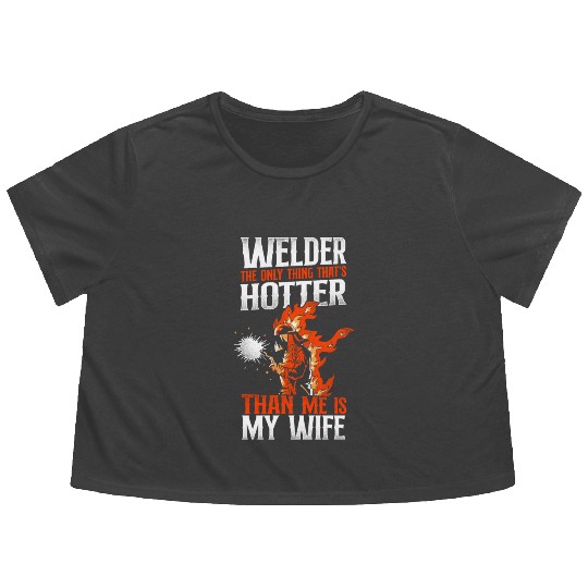 Welder Welding Husband Wife Flowy Cropped Tees