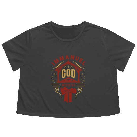 Immanuel God With Us Christmas Holiday Xmas Flowy Cropped Tees