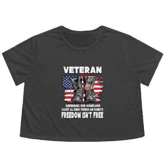 VETERAN PROTECTING AT HOME FREEDOM ISNT FREE Flowy Cropped Tees