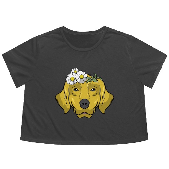 Dog Golden Retriever Flower Flowy Cropped Tees