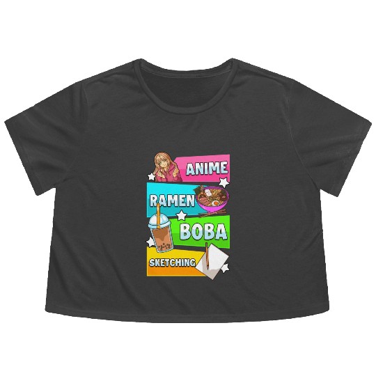 Anime Ramen Te Boba And Drawings Manga Japan Flowy Cropped Tees