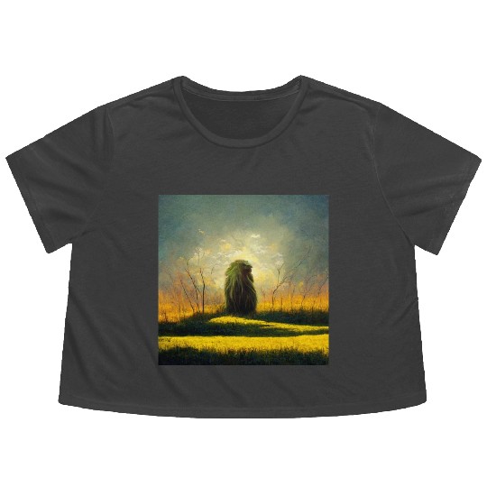 Lion meditate on sunrise, painting Flowy Cropped Tees