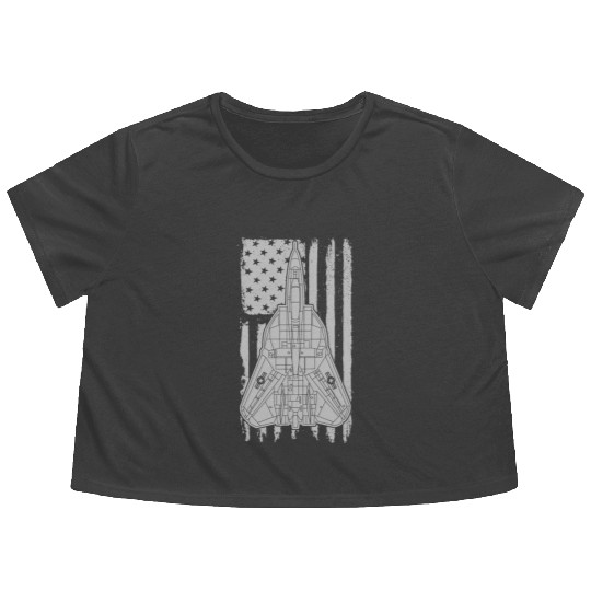 F-14 Tomcat Fighter Jet Airplane American Flag F14 Flowy Cropped Tees