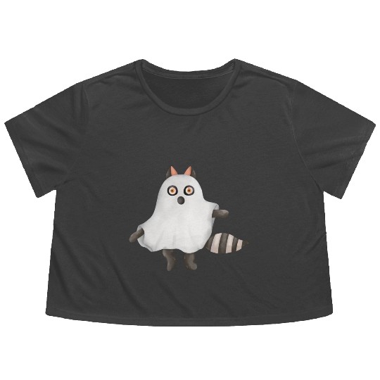 Raccoon in ghost Halloween costume Flowy Cropped Tees