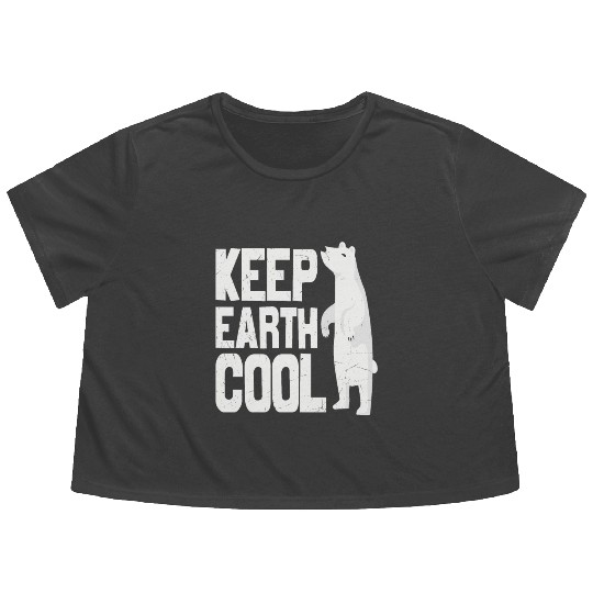 Keep Earth Cool Earth Protect Polar Bear Animal Flowy Cropped Tees
