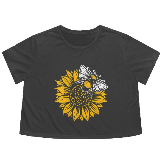Womens Bumblebee Sunflower Springtime Save The Bee Flowy Cropped Tees