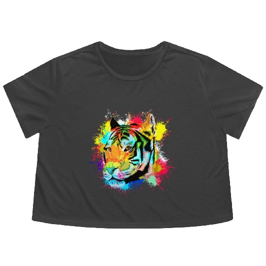Colorful Tiger Abstract Flowy Cropped Tees