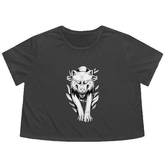 Angry Demon Wolf Flowy Cropped Tees