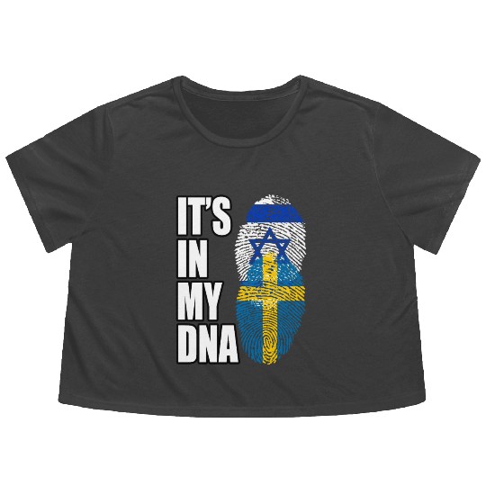 Israel And Swedish Mix Heritage DNA Flag Flowy Cropped Tees