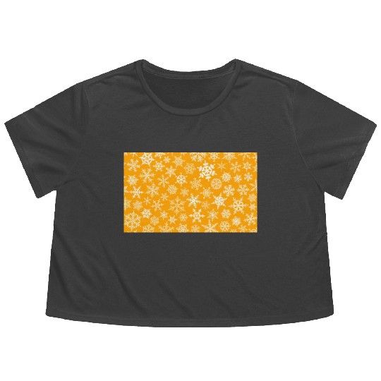 Winter Snowflakes Pattern Orange White Flowy Cropped Tees