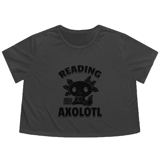 Axolotl Reading Axolotl Book Lover Book Reading Ax Flowy Cropped Tees