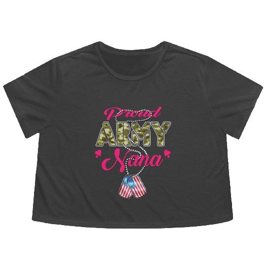 Proud Army Nana US Flag Camo Dog Tags Military Gra Flowy Cropped Tees