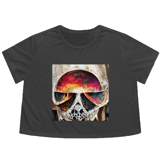 Extremely Realistic Skull in Abstract Art Flowy Cropped Tees
