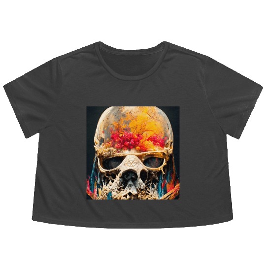 Extremely Realistic Skull in Abstract Art Flowy Cropped Tees